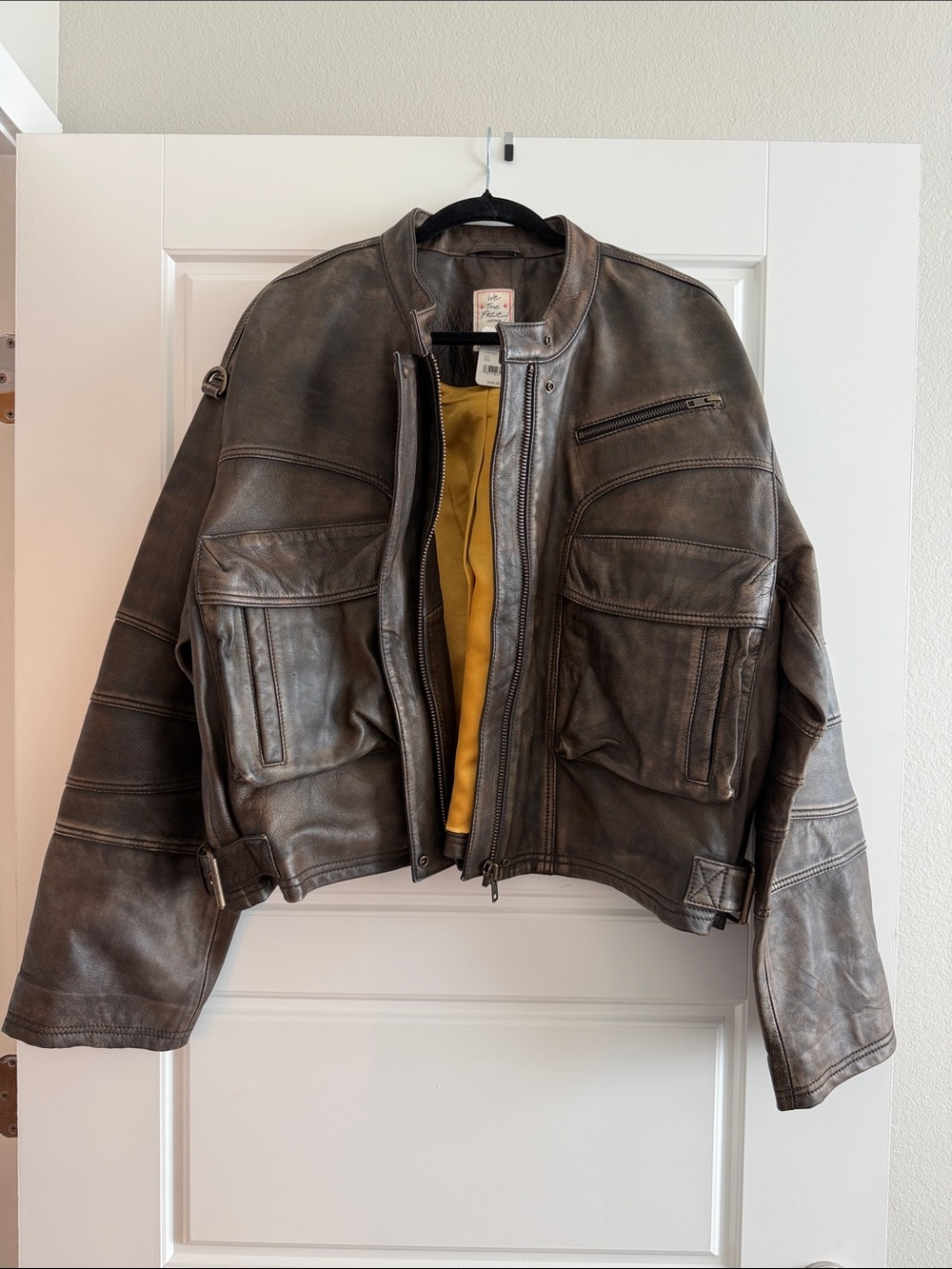 Free People - We The Free Adrienne Distressed Brown Leather Jacket